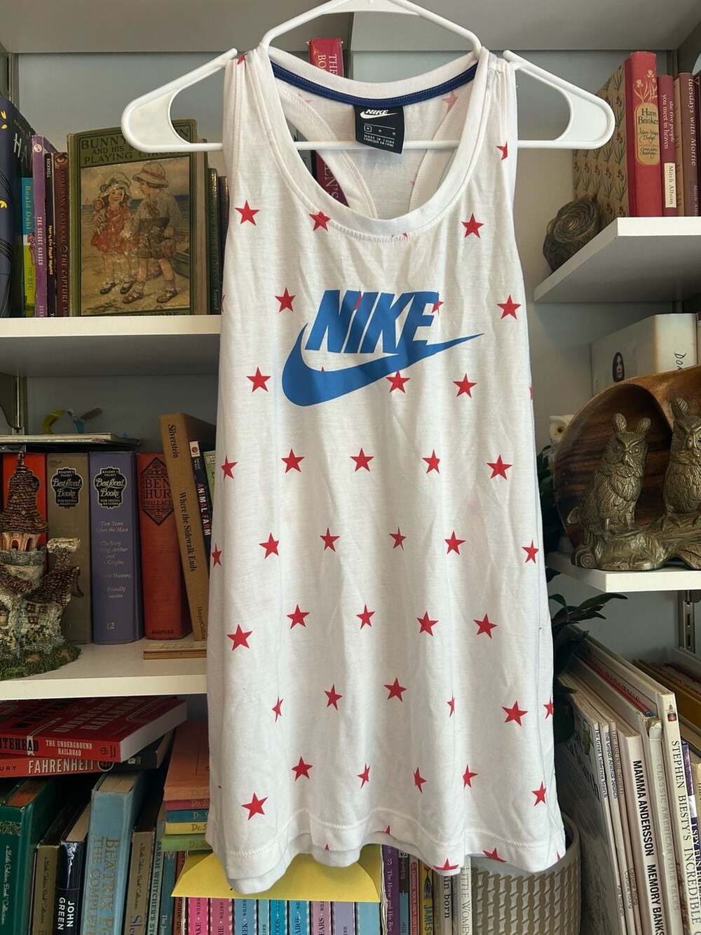 Nike White Red Star Print Blue Logo Racerback Tank Top